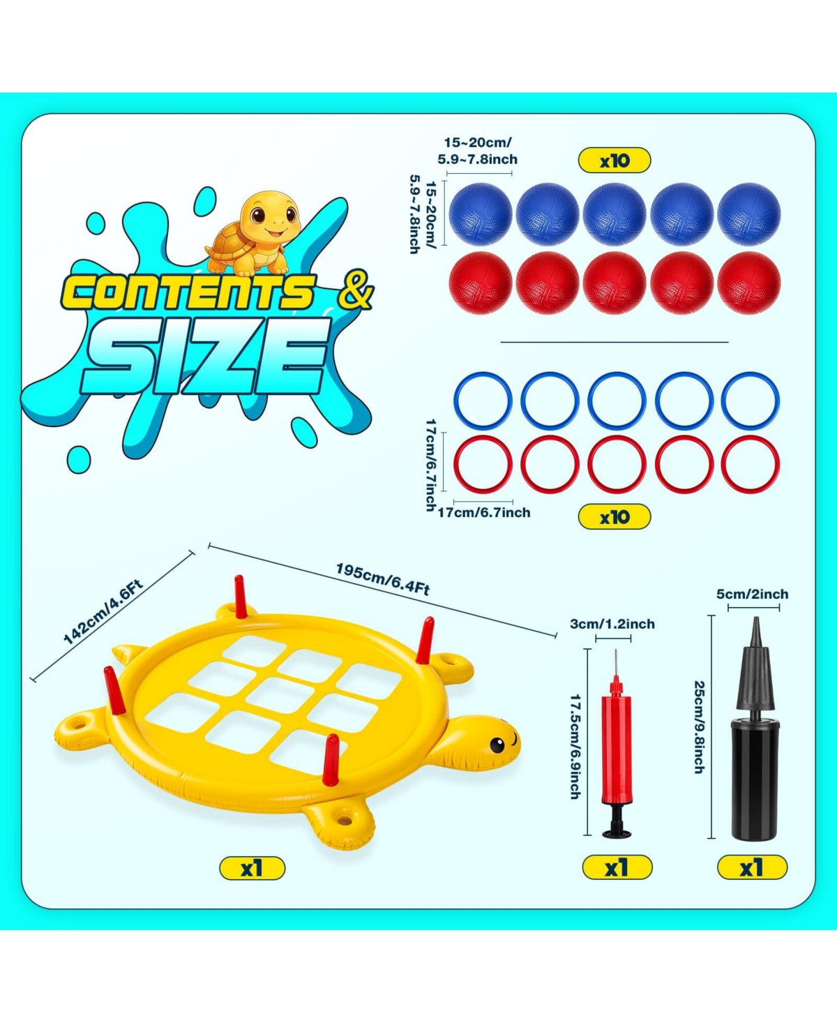 Gnuadz 2 In 1 Inflatable Pool Game Set Tic Tac Ring Toss