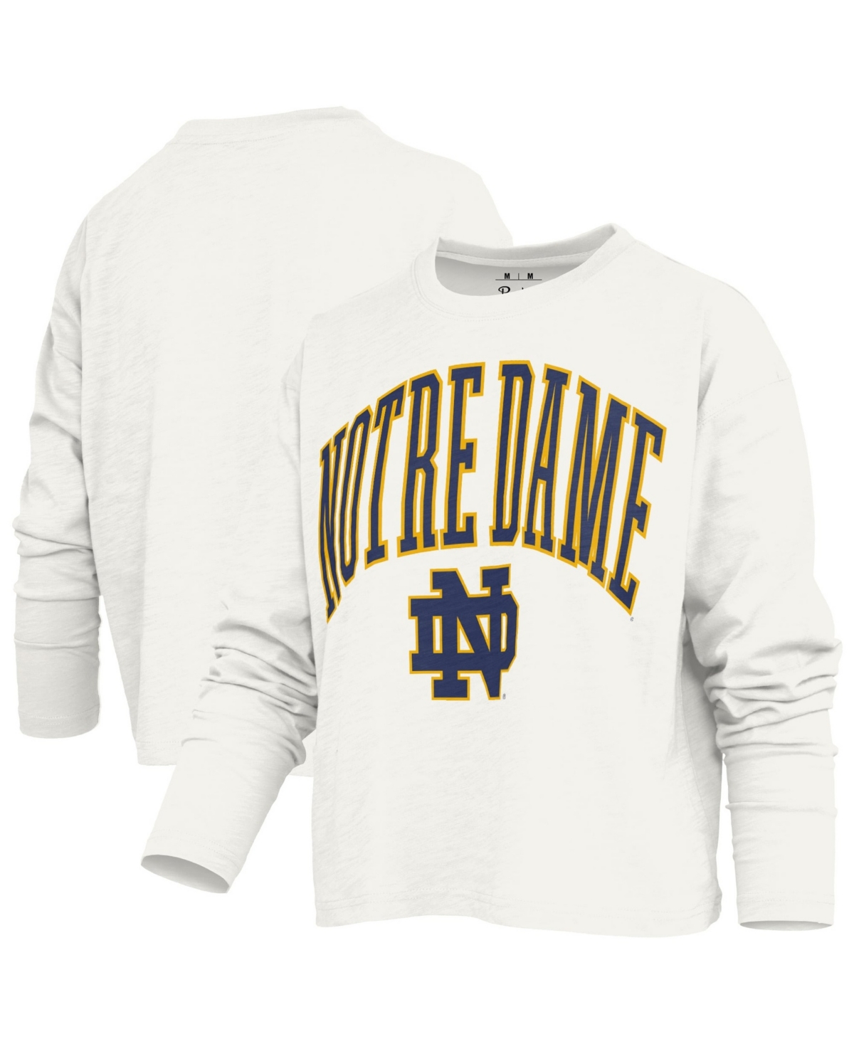 Pressbox Women's Notre Dame Fighting Irish Motley Long-Sleeve Boxy Waist-Length T-Shirt - White