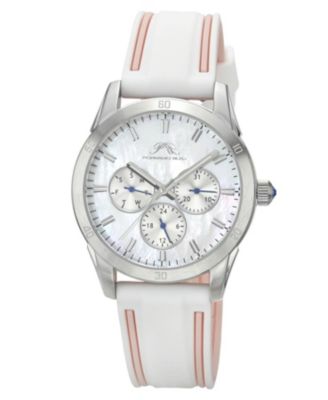Women's Georgie Multifunction White and Pink Silicone Strap Silver Tone Mother Of Pearl  Dial Watch 39 mm