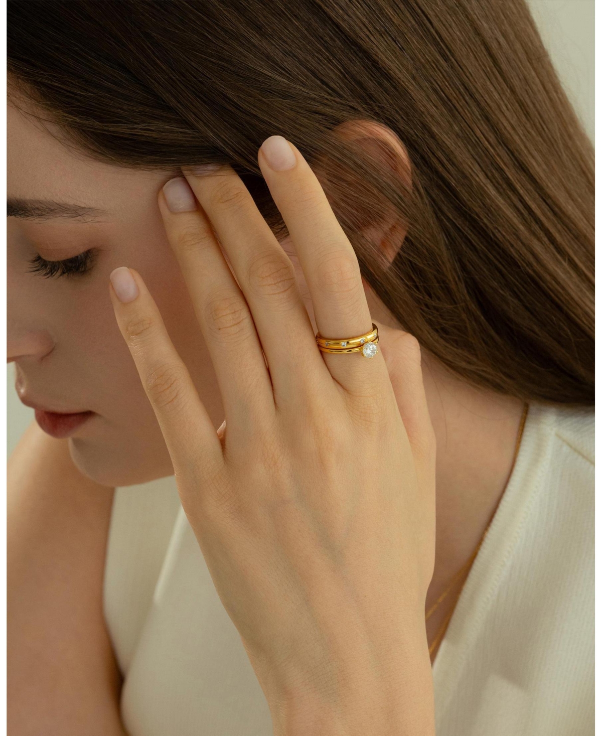 Sterling Silver 18k Gold Plated Izzie Small Cubic Zirconia Band Ring Size 7 – Minimalist Summer Ring, Lightweight, Everyday Style