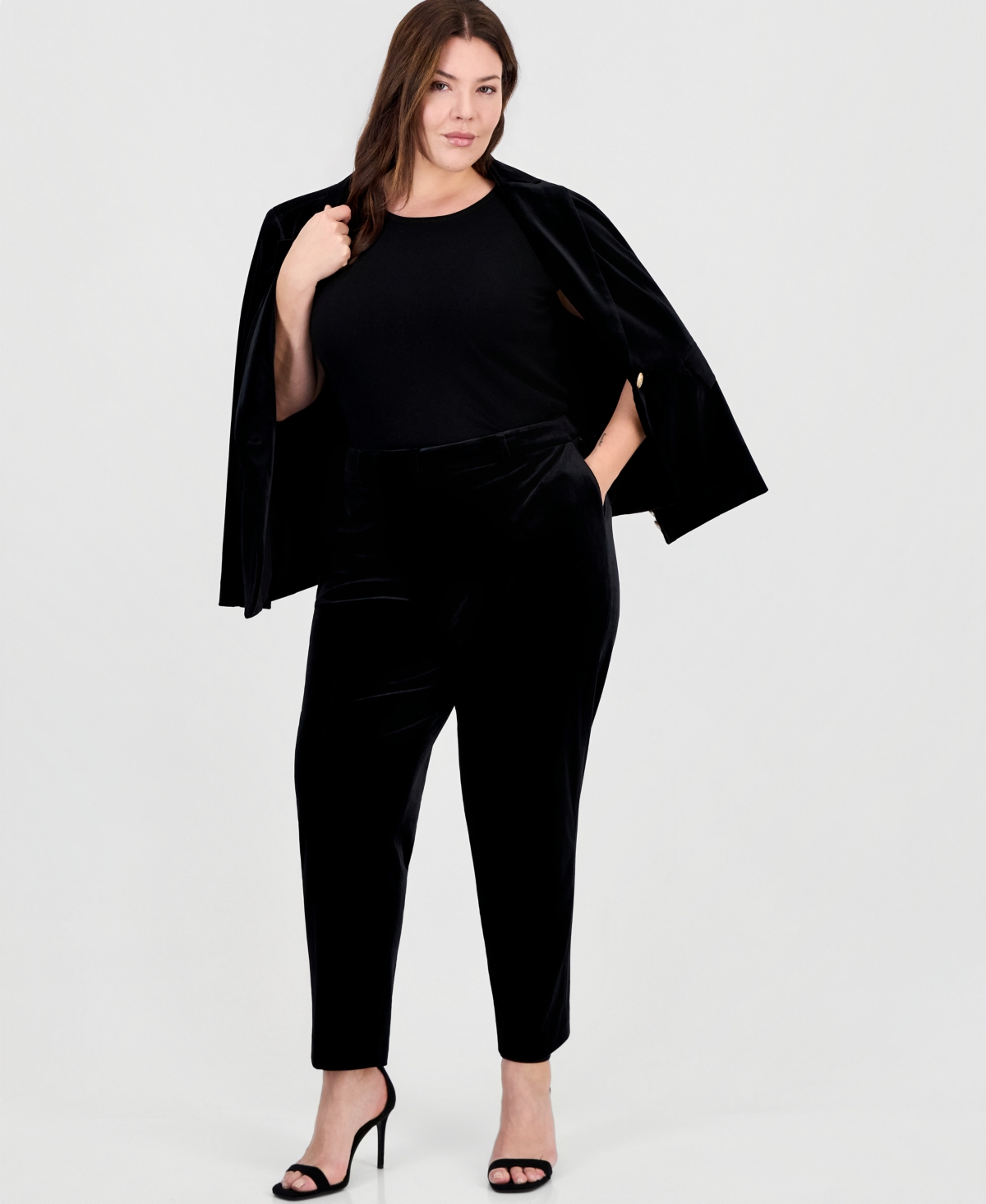 Tahari Plus Size Classic Velvet Bootcut Mid-Rise Pants - Black