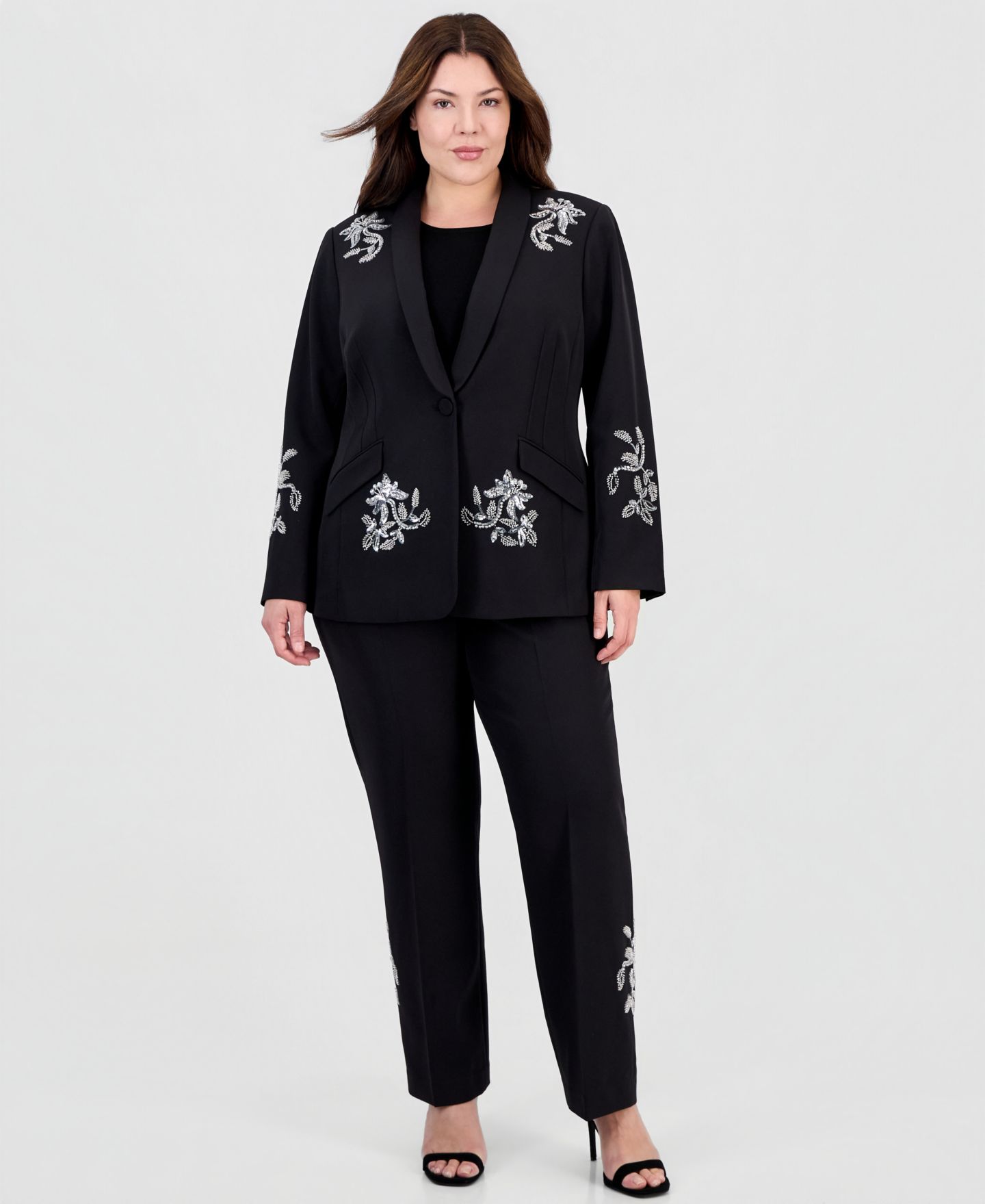 Женский пиджак Tahari Plus Size Sequin Statement Blazer, цвет: Чёрный серебряный — фото 2