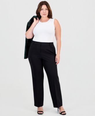 Plus Size Crepe Straight-Leg Mid-Rise Pants