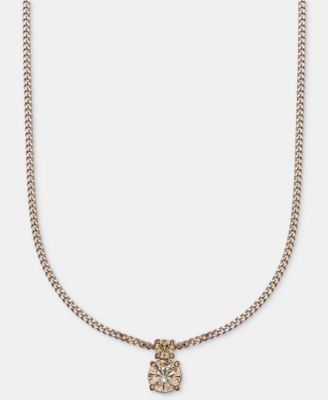 Hematite-Tone Mixed Metal Cubic Zirconia Double Stone Pendant Necklace