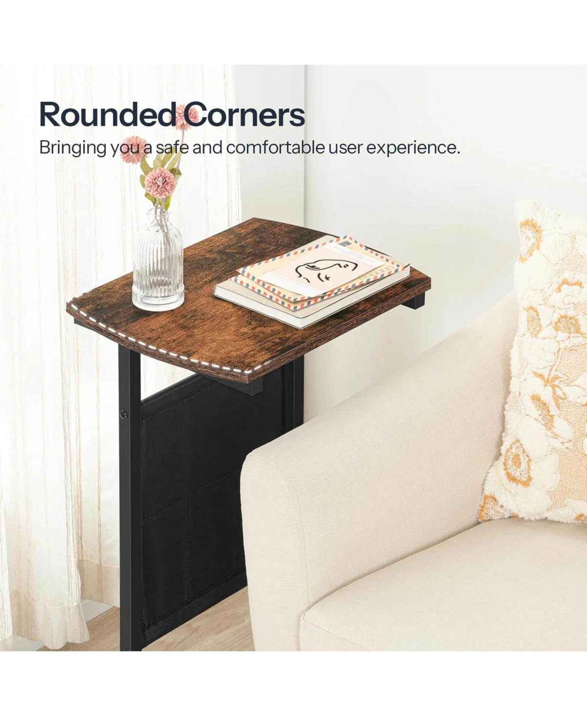Slickblue C Shaped Side Table Set of 2 with Storage Bags Slim Snack Tables for Living Room