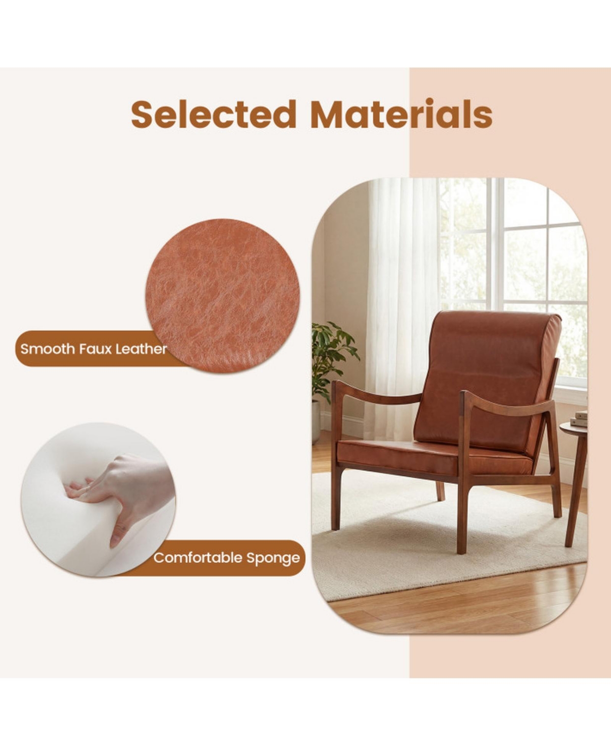 Sugift Modern Accent Chair Upholstered Faux Leather Armchair with Removable Lumbar Pillow
