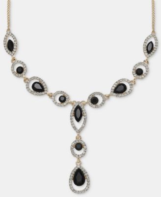 Glass Crystal Jet Statement Mixed Metal Y Necklace, 16"
