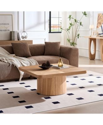 Square Coffee Table with Ash Veneer & Parquet Top, Modern Design for Living Room Use