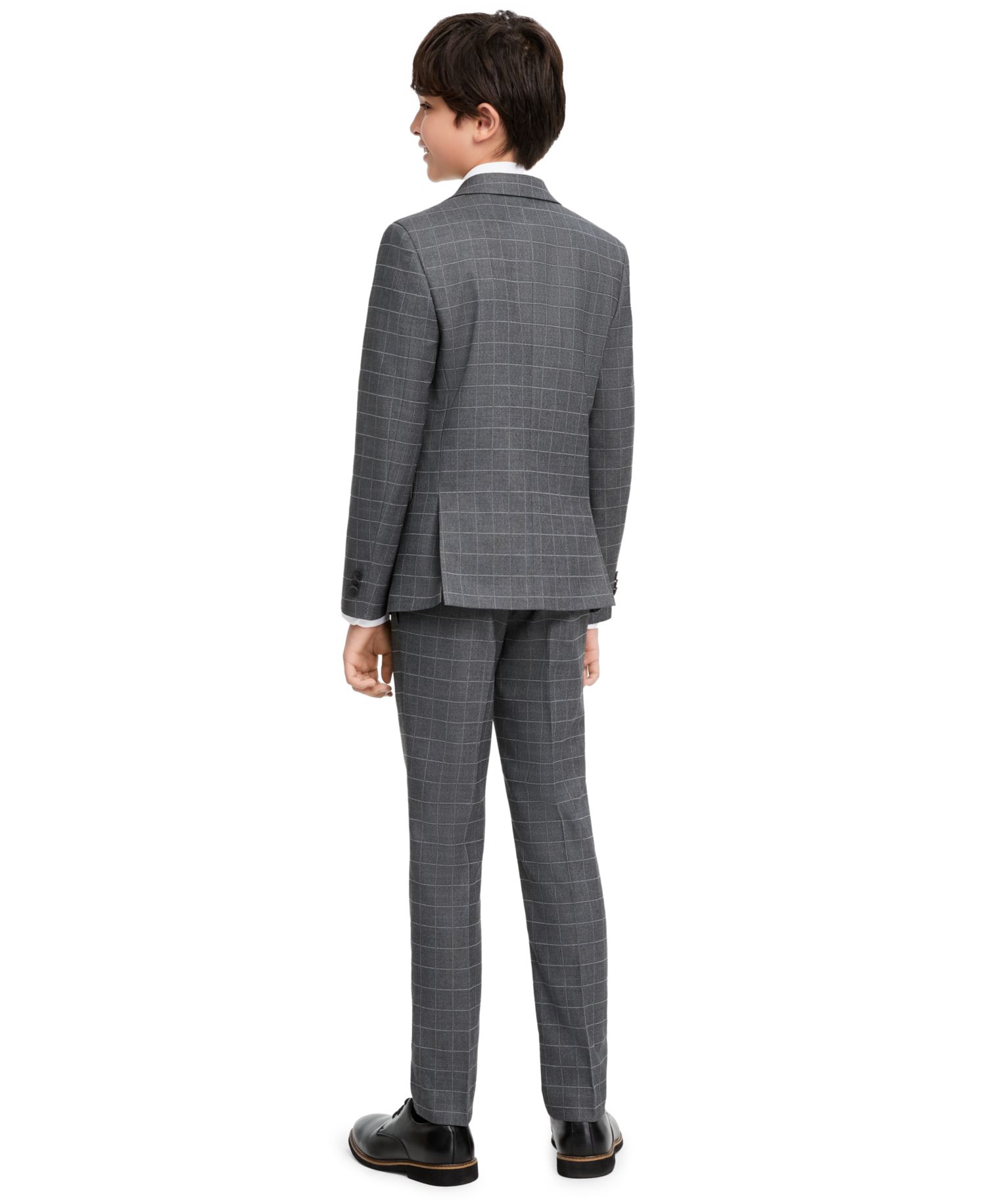 Boys' Windowpane Slim-Fit Single-Breasted Jacket and Pants, 2-Piece Set
