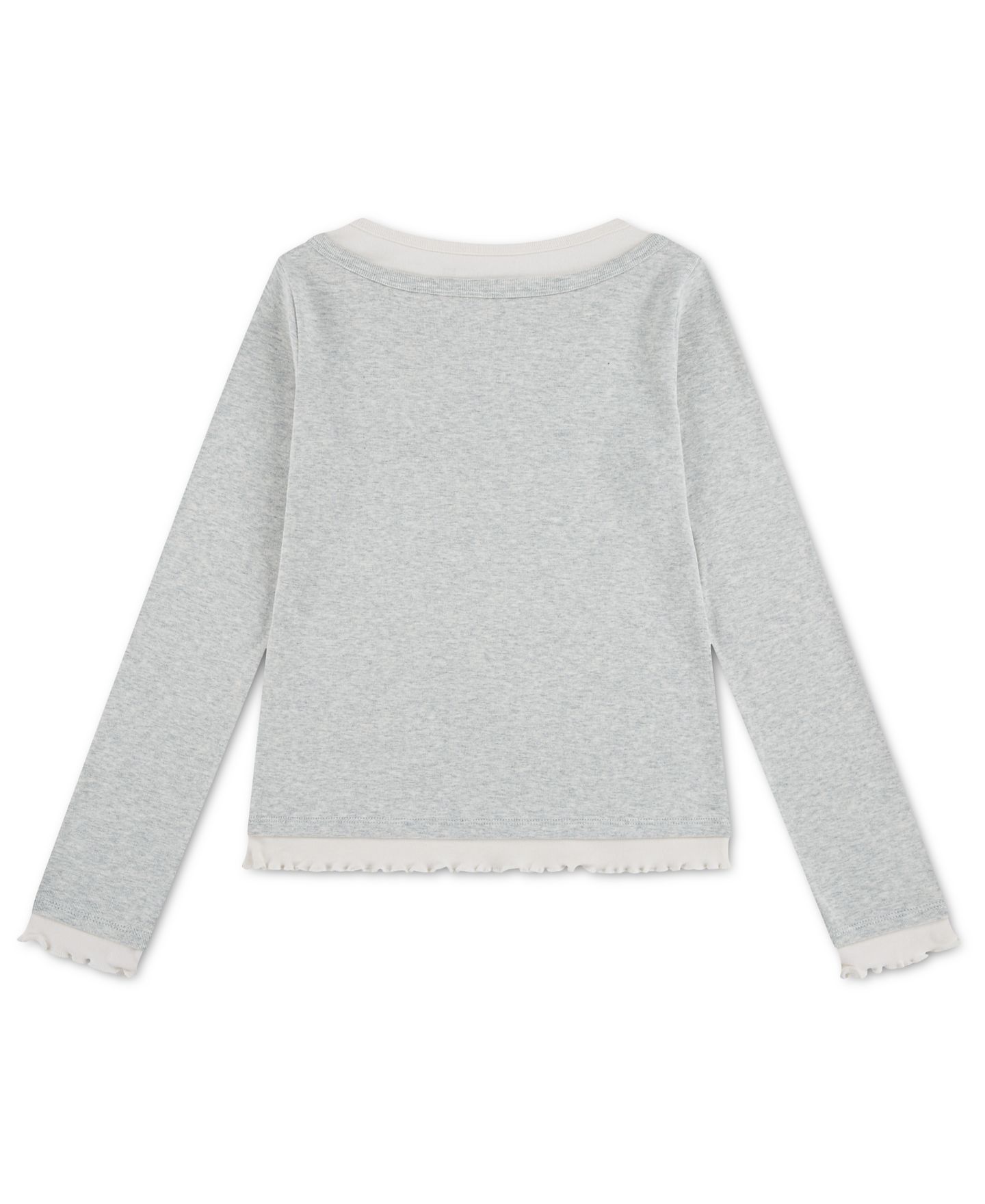 Футболка abercrombie kids Twofer Layered Long-Sleeve Ruffled Scoop Neck T-Shirt для девочек, цвет: Светлый серый меланжевый — фото 2