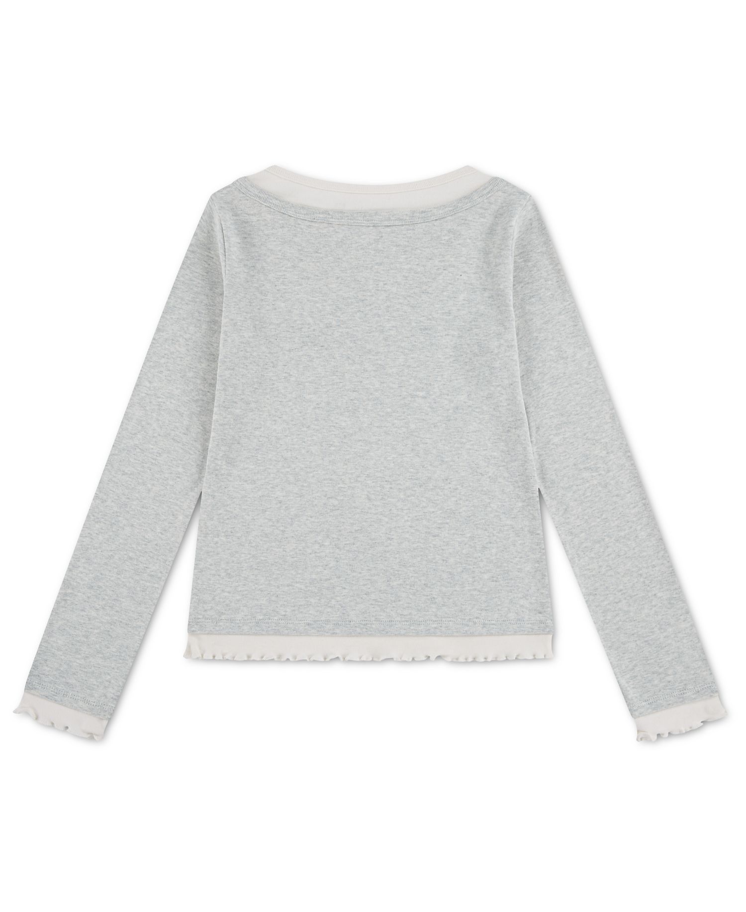 Girls' 5-16 Twofer Layered Long-Sleeve Ruffled Scoop Neck T-Shirt