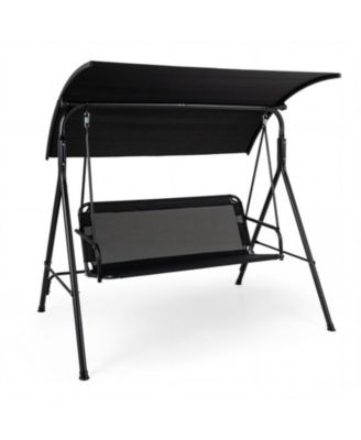 3-Seat Outdoor Patio Swing Chair with Breathable Mesh Seat and 60-Degree Tilt Canopy