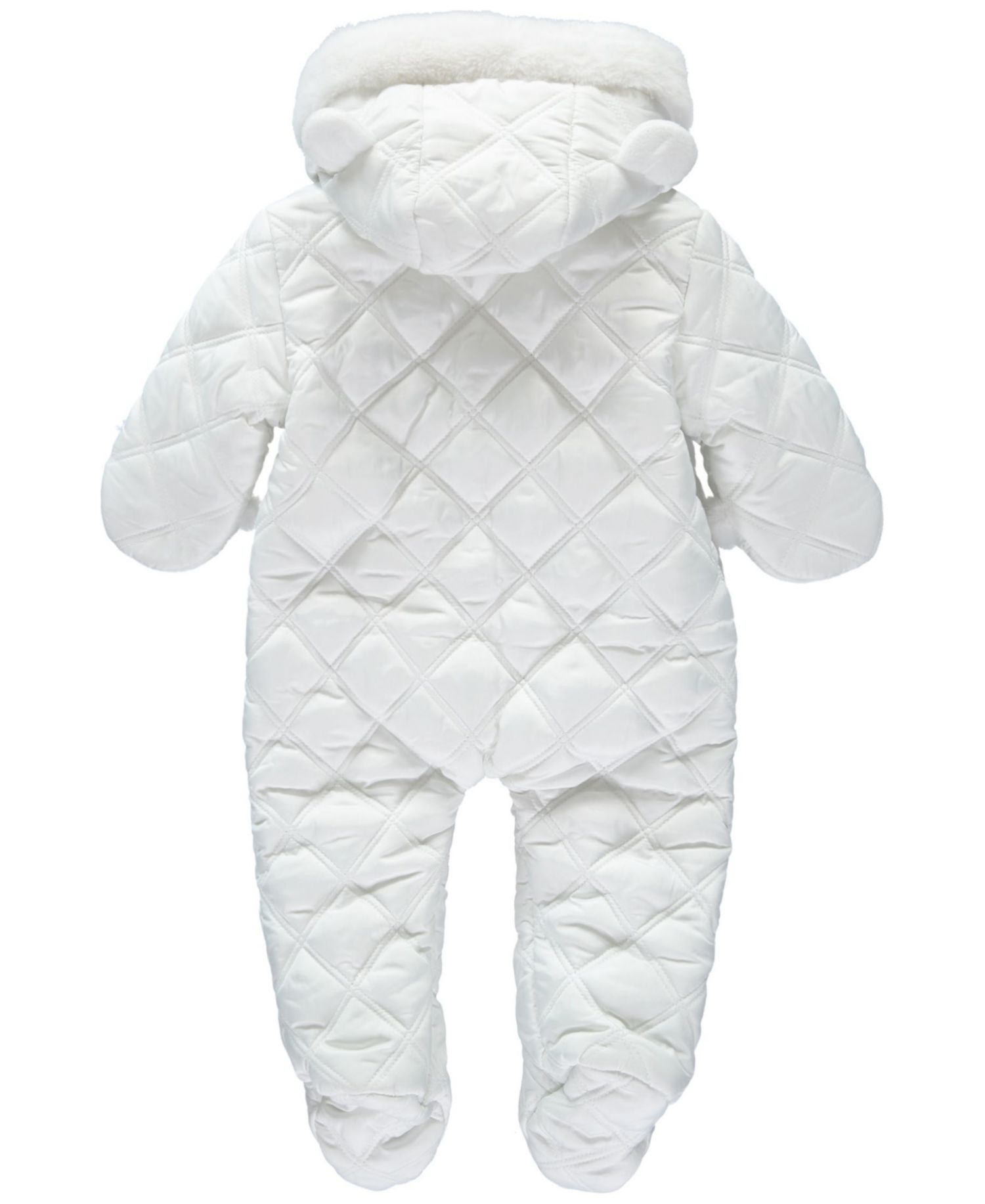 Baby Girls' Diamond Quilt Hooded Faux-Fur-Trim OnePiece