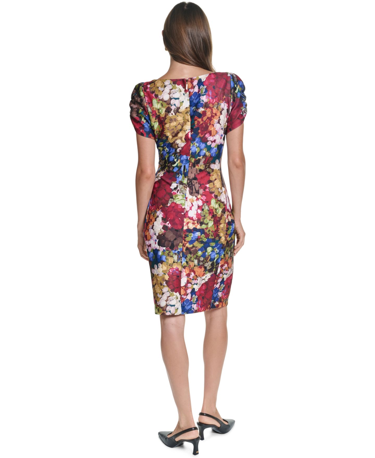 Женское платье KARL LAGERFELD PARIS Floral-Print Short-Sleeve Scuba Crepe, цвет: Разноцветный — фото 4