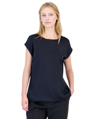 ASL Petite Fringe Satin Blouse