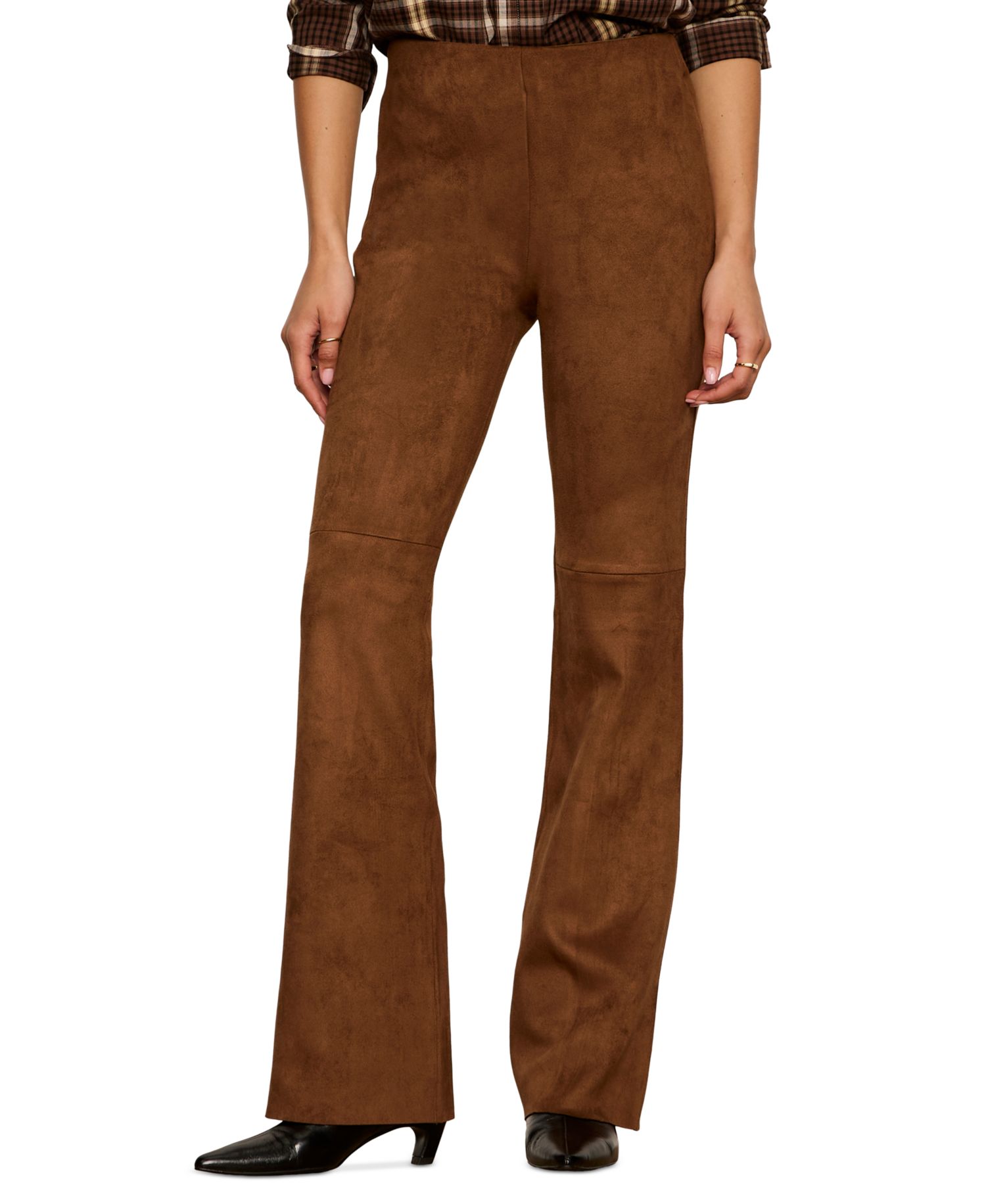 Petite Sashay Faux Suede Flared-Leg Mid-Rise Leggings Pants