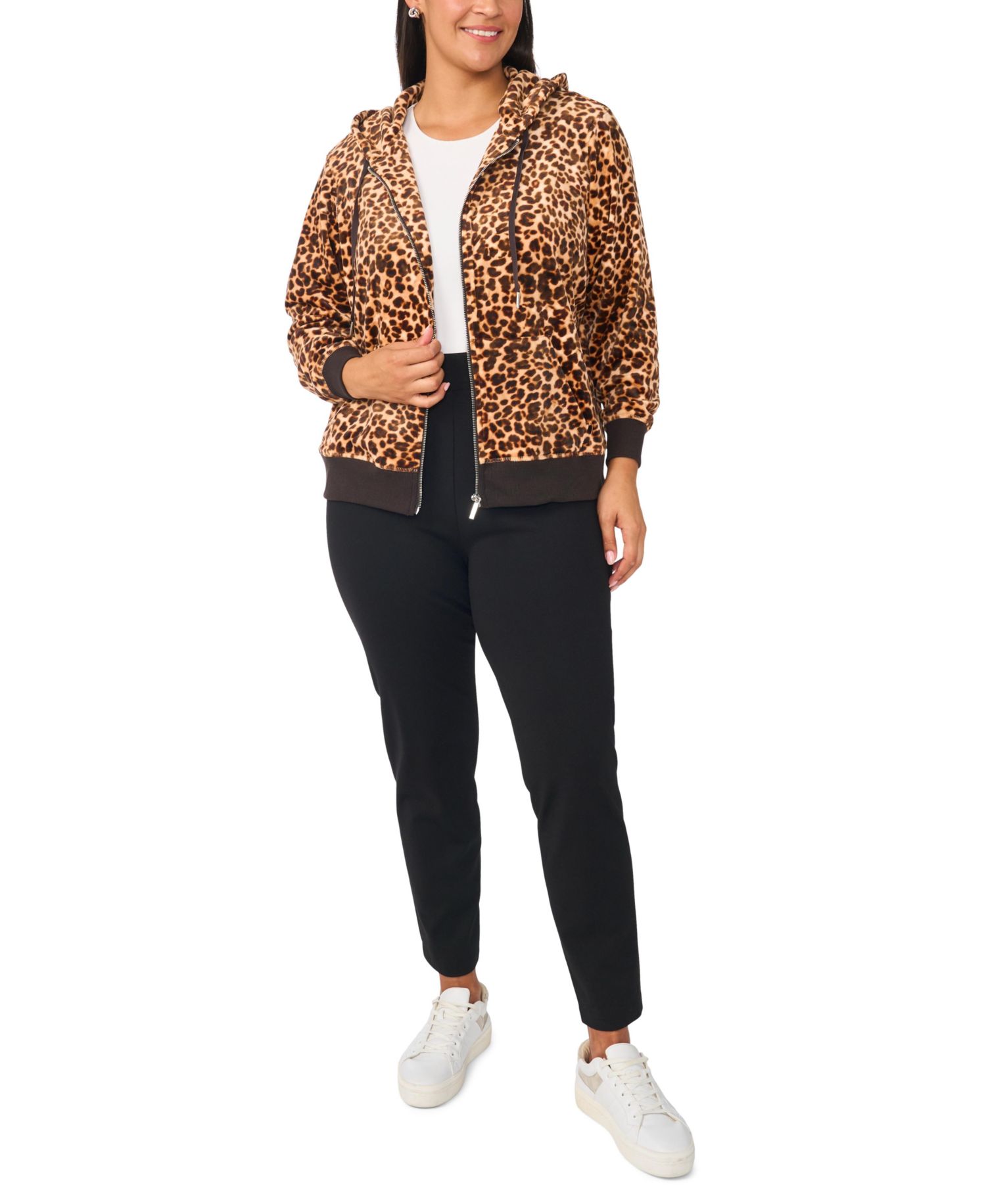 Plus Size Leopard-Print Full-Zip Hoodie