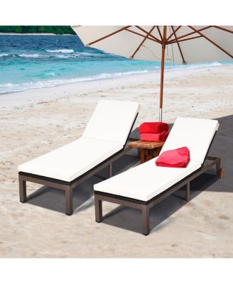 2 Piece Patio Rattan Lounge Chair Chaise Recliner Back Adjustable with Wheels Cushioned