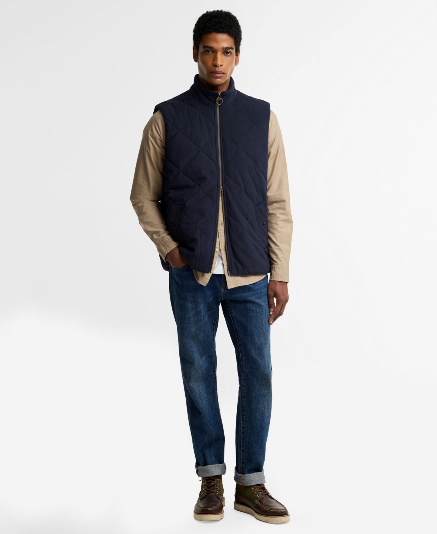 Мужской жилет Barbour Corden Quilted Tartan-Trim Vest, цвет: Тёмный тёмно-синий — фото 2