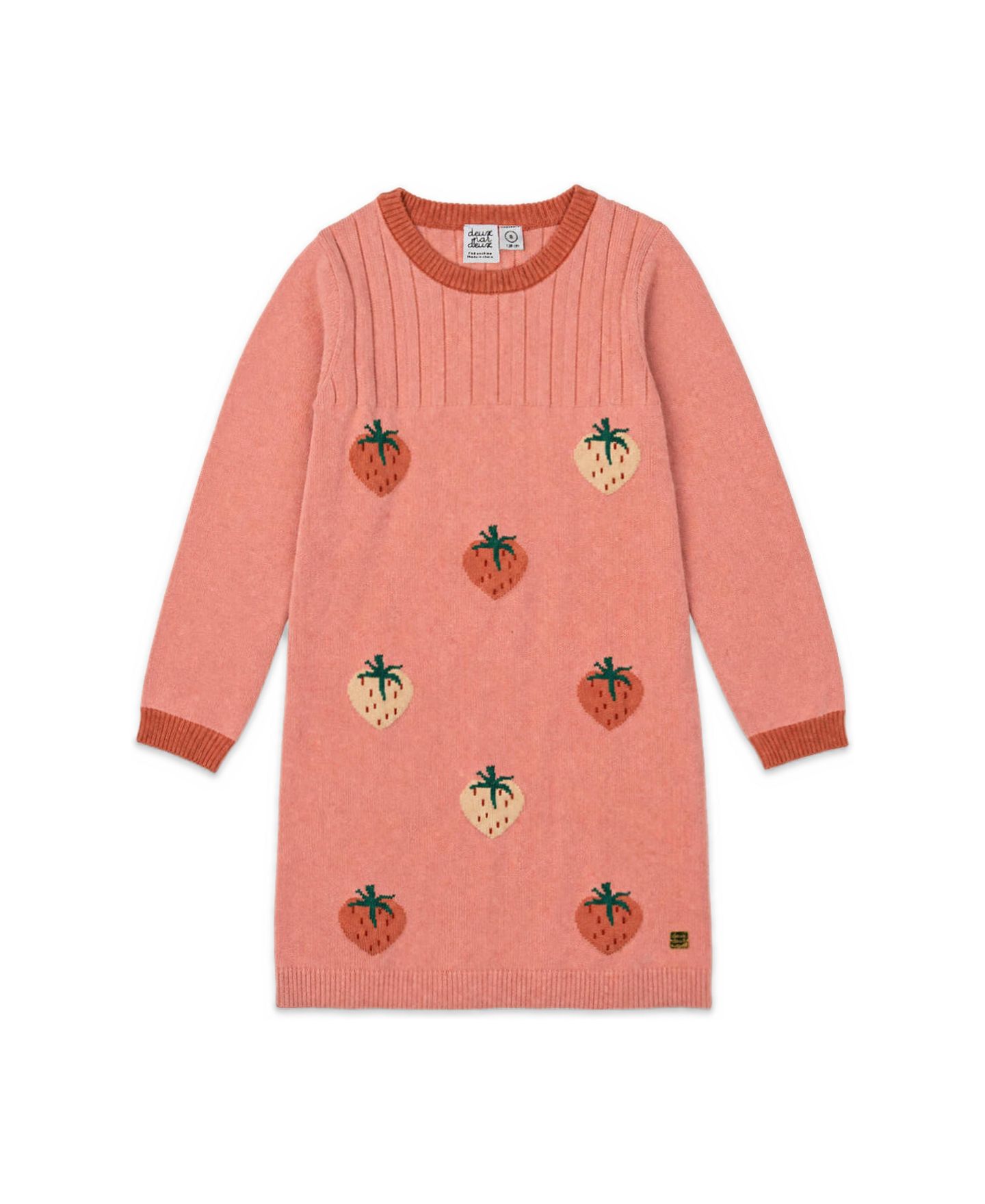 Платье Deux par Deux Knitted Dress with Strawberry Jacquard Pink для девочек, цвет: Розовый — фото 1