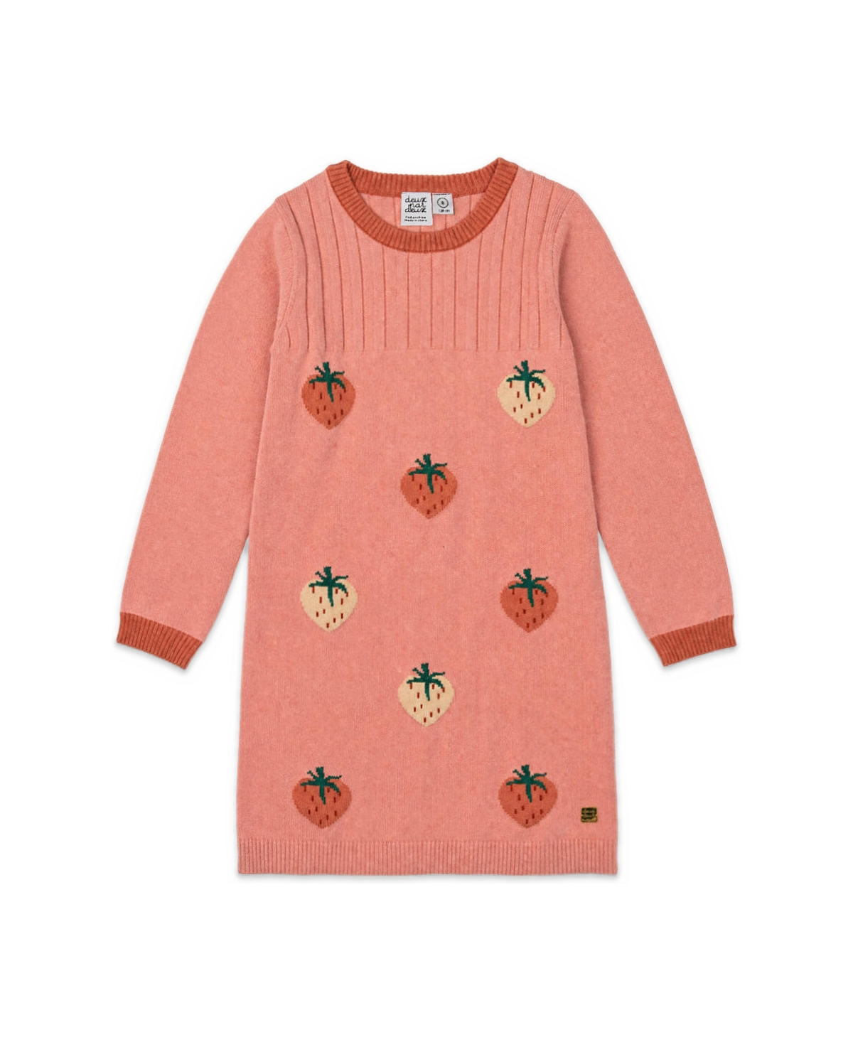 Deux par Deux Girls' 4-16 Strawberry Jacquard A-Line Ribbed Sweater Dress