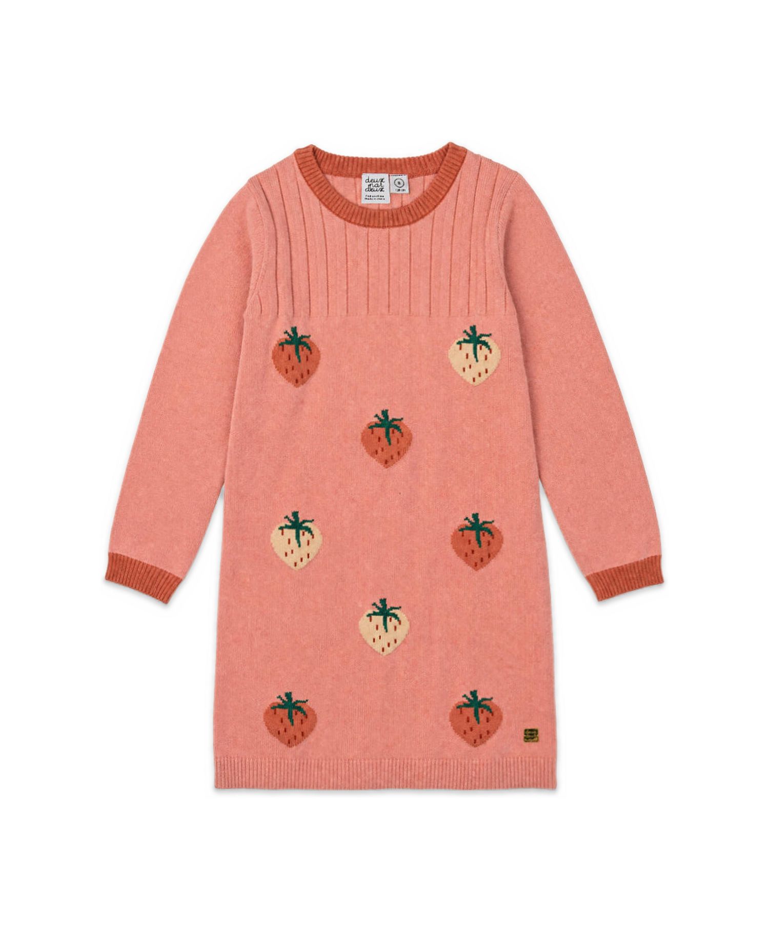 Big Girls (6-14) Knitted Dress with Strawberry Jacquard Pink
