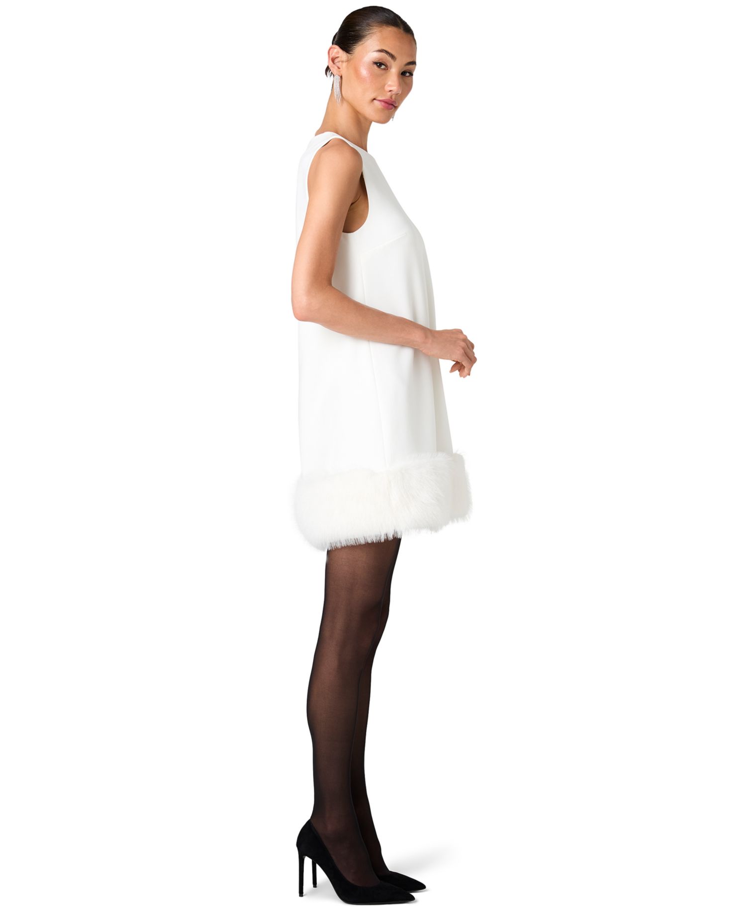 Women's Daisy Polyester Faux-Fur Hem Sleeveless Mini Dress