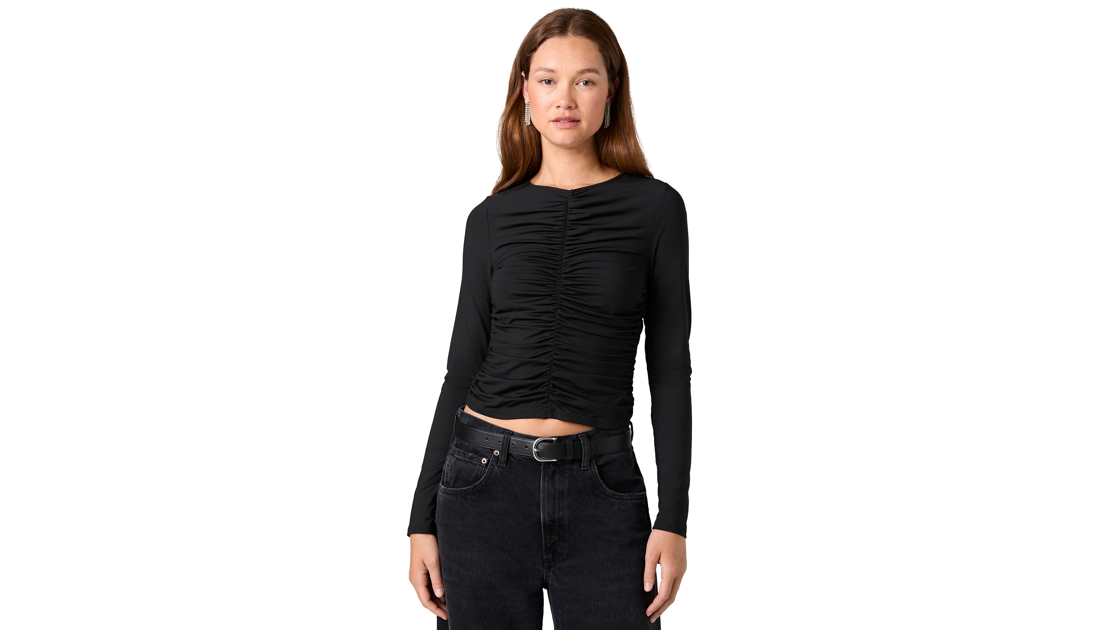 French Connection Women's Shay Long-Sleeve Crewneck Ruched Blouse