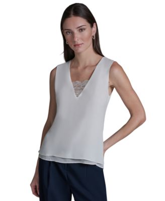 Women's V-Neck Lace Detail Pull-On Top