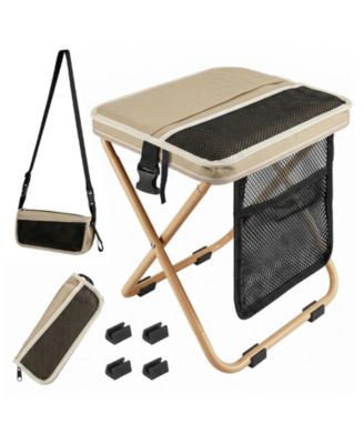 Portable Collapsible Stool Camping Chair with Storage Pockets