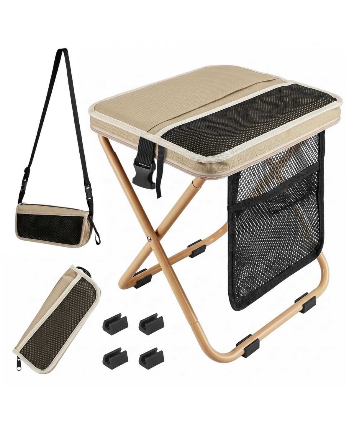 Aofar Portable Collapsible Stool Camping Chair with Storage Pockets