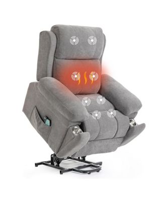 Power Lift Recliner with Massage and Heat, Upholstered Chenille Lift Chair with Dual Hidden Cup Holders