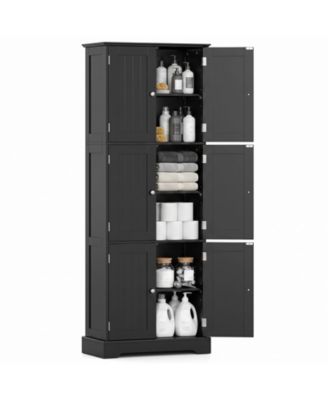 Tall Bathroom Storage Cabinet With 6 Doors Adjustable Shelves for Kitchen