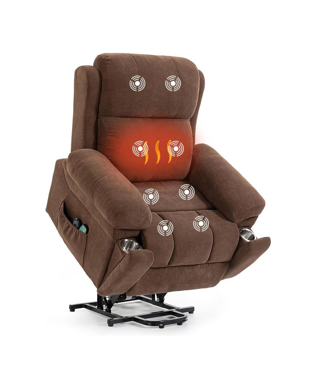 Dyhome Power Lift Recliner with Massage and Heat, Upholstered Chenille Chair Dual Hidden Cup Holders