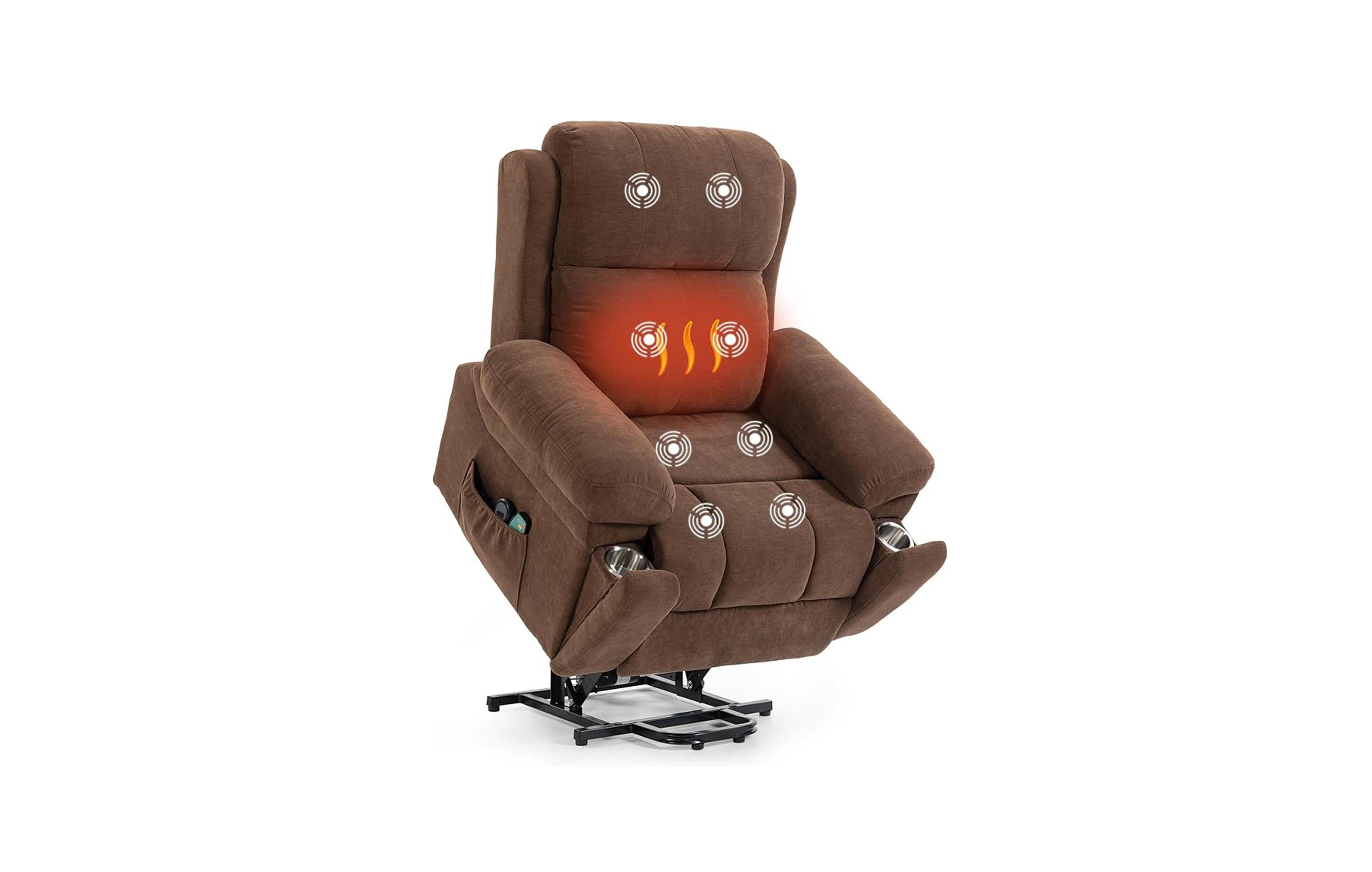 Dyhome Power Lift Recliner with Massage and Heat, Upholstered Chenille Lift Chair with Dual Hidden Cup Holders