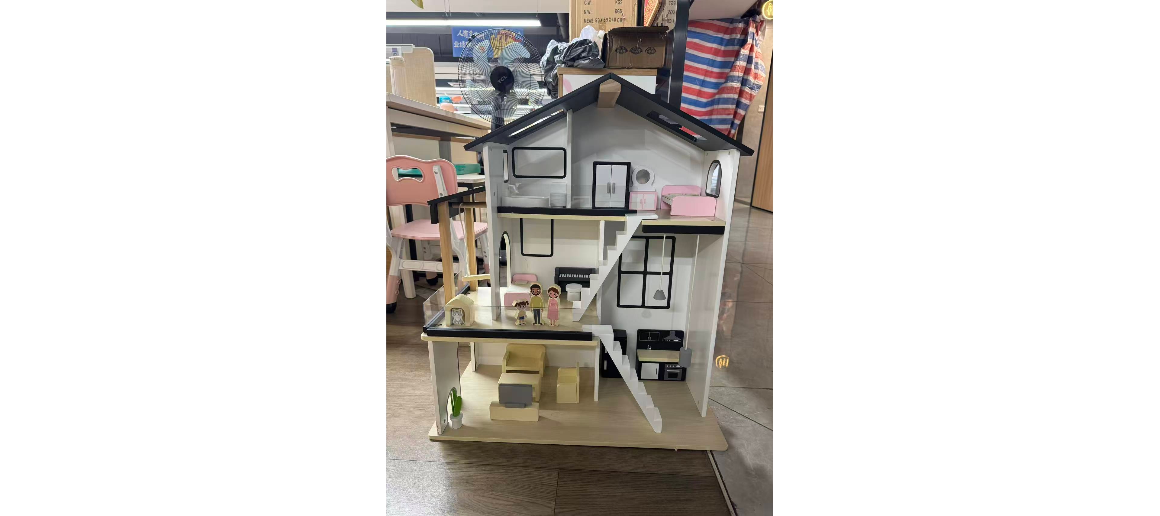 Kinder King Wooden 3-Story Interactive Dollhouse with 26 Accessories, Ages 3+