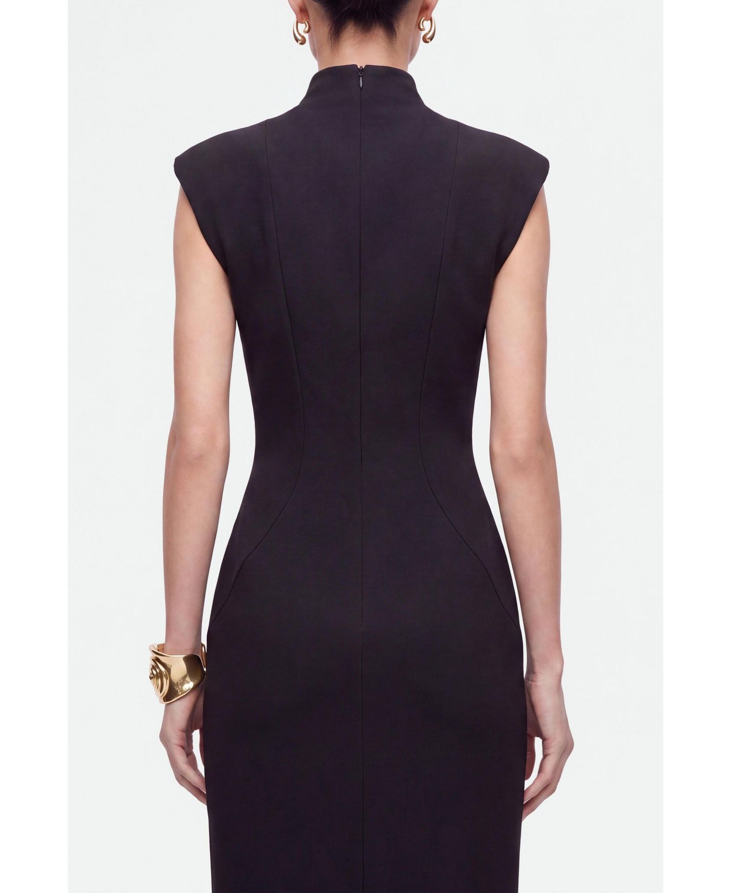 Women's Padded Shoulder Button Detail Maxi Dress