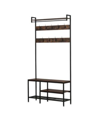 5-in-1 Entryway Storage Bench with Coat Rack and Hanging Rod
