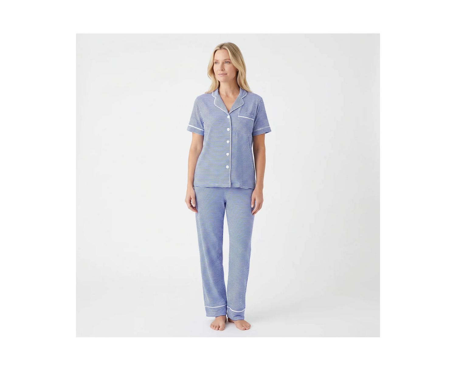 Women's Cobalt Stripe Matching Family Short-Sleeve Pajama Set