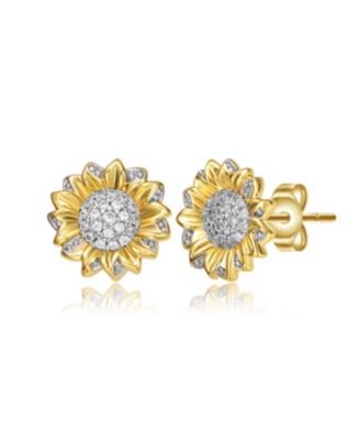 Stylish Two-Tone Cubic Zirconia Sunflower Stud Earrings
