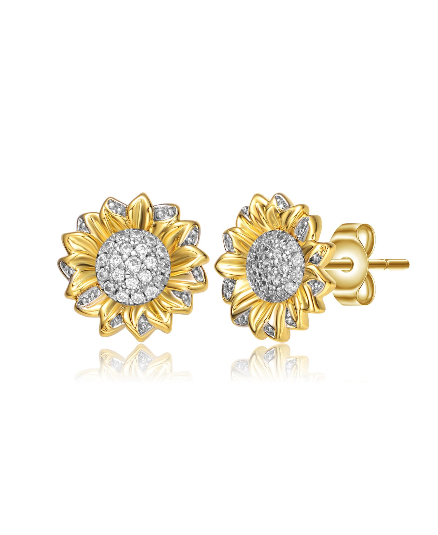 Stylish Two-Tone Cubic Zirconia Sunflower Stud Earrings