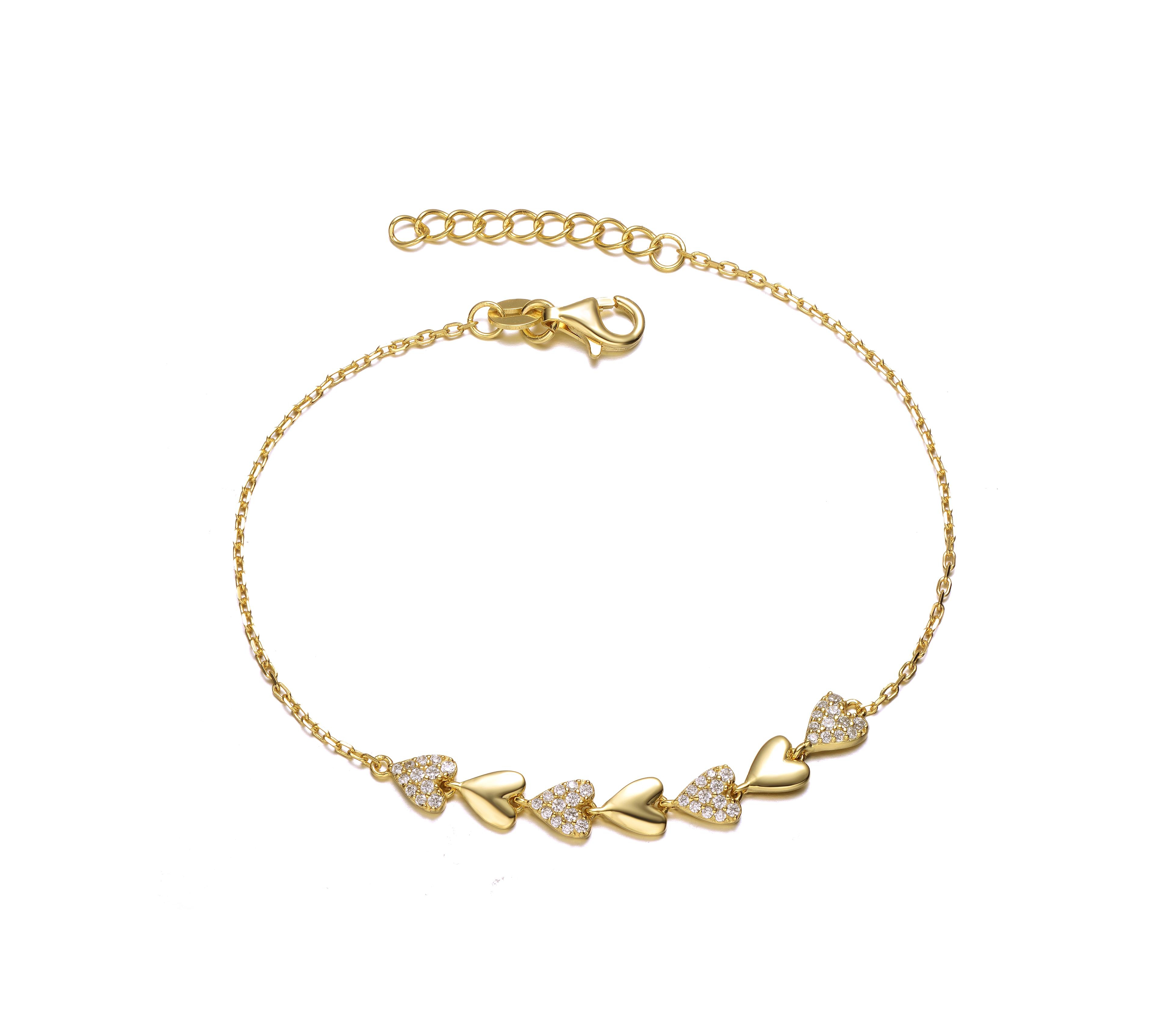 Genevive Dainty 14K Gold Plated Cz Pave Heart Stampato Thin Bracelet