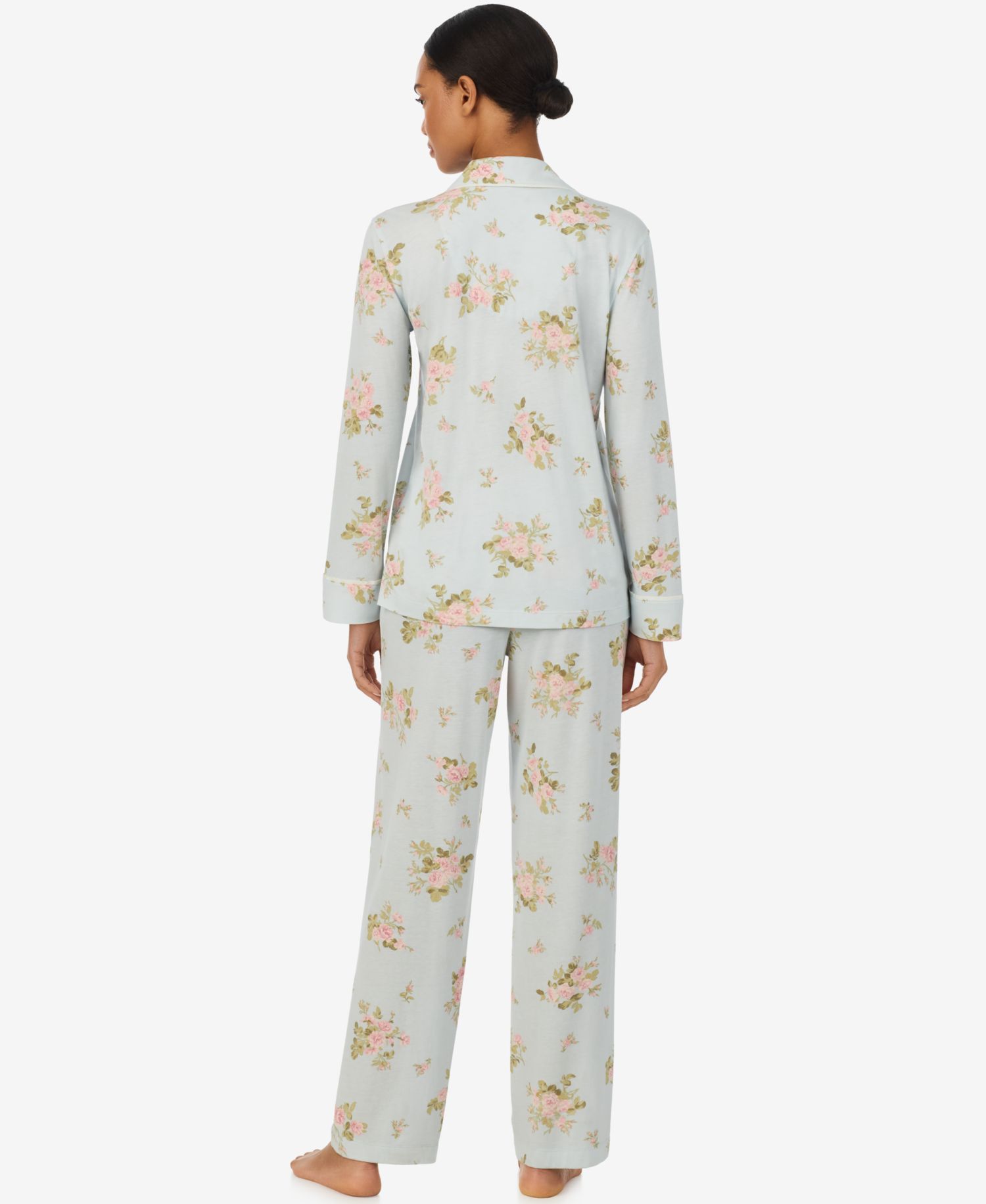 Petite Long-Sleeve Notch-Collar Floral Pajama Top and Pajama Pants, 2-Piece Set
