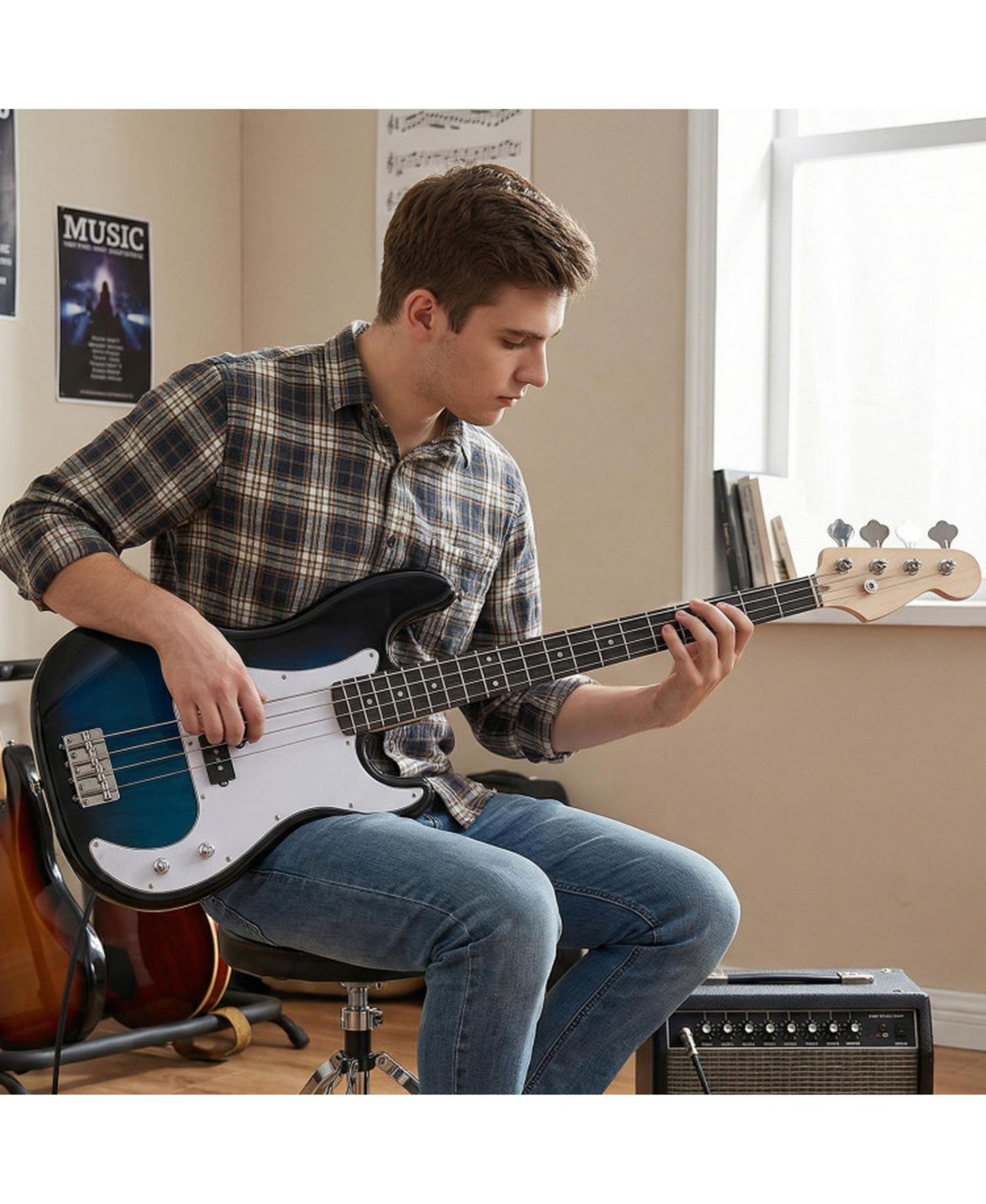 Детская игрушка SUGIFT 45.5 Inch Double-Pickup Electric Bass Guitar, Ages 12+, цвет: Синий — фото 9
