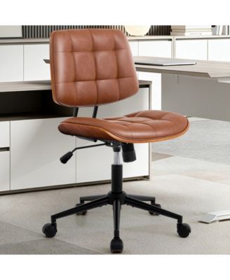 Home Office Desk Chair Armless Small Office Chair with Wheels, Modern Walnut Adjustable Back, 360 Swivel, Adjustable Seat Height
