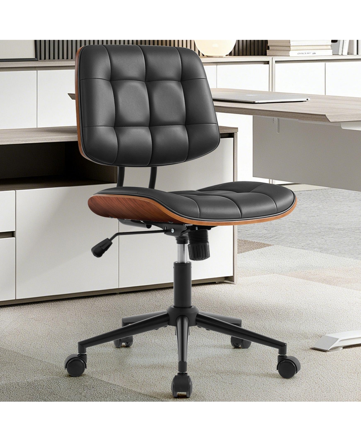 gaomon Home Office Desk Chair Armless Small Office Chair with Wheels, Modern Walnut Adjustable Back, 360 Swivel, Adjustable Seat Height - Black