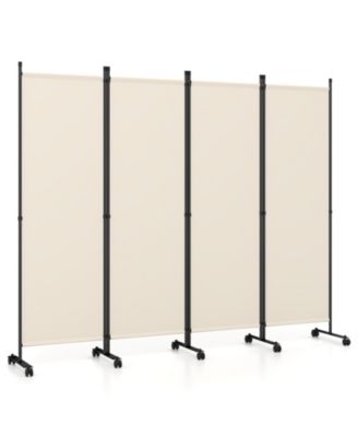 4-Panel Room Divider 5.7 Feet Tall Folding Privacy Screen with Lockable Wheels