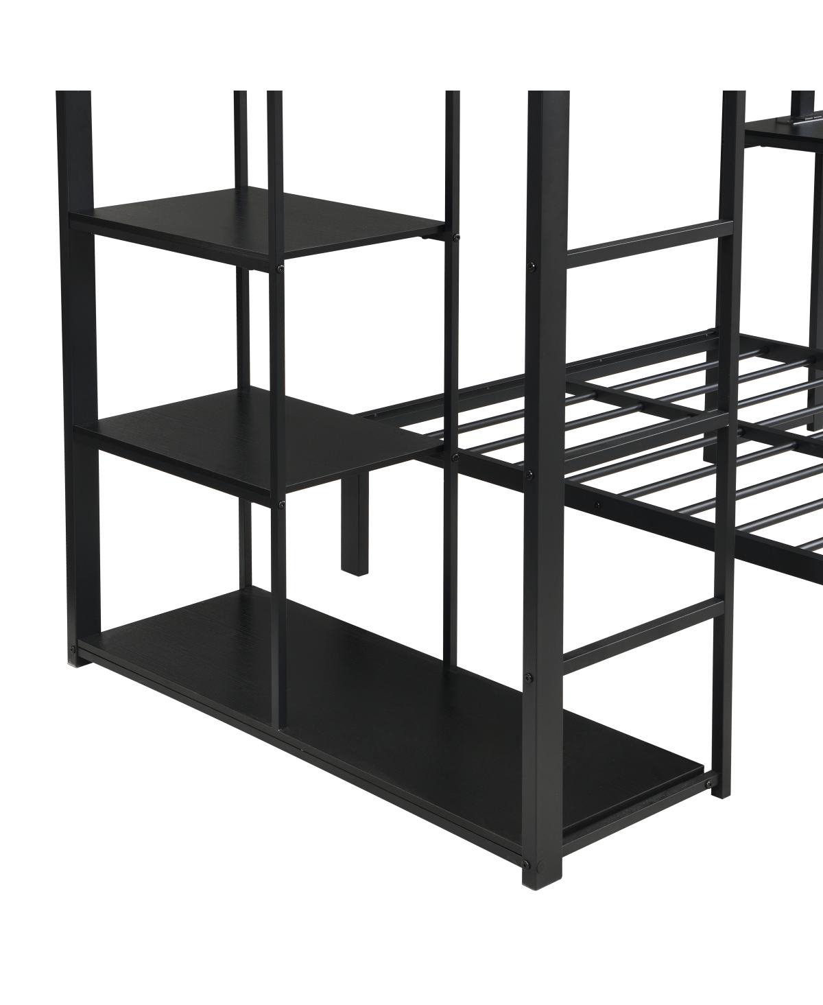 Streamdale Furniture Metal Loft Bed with Led, Desk and Shelves, Twin Size