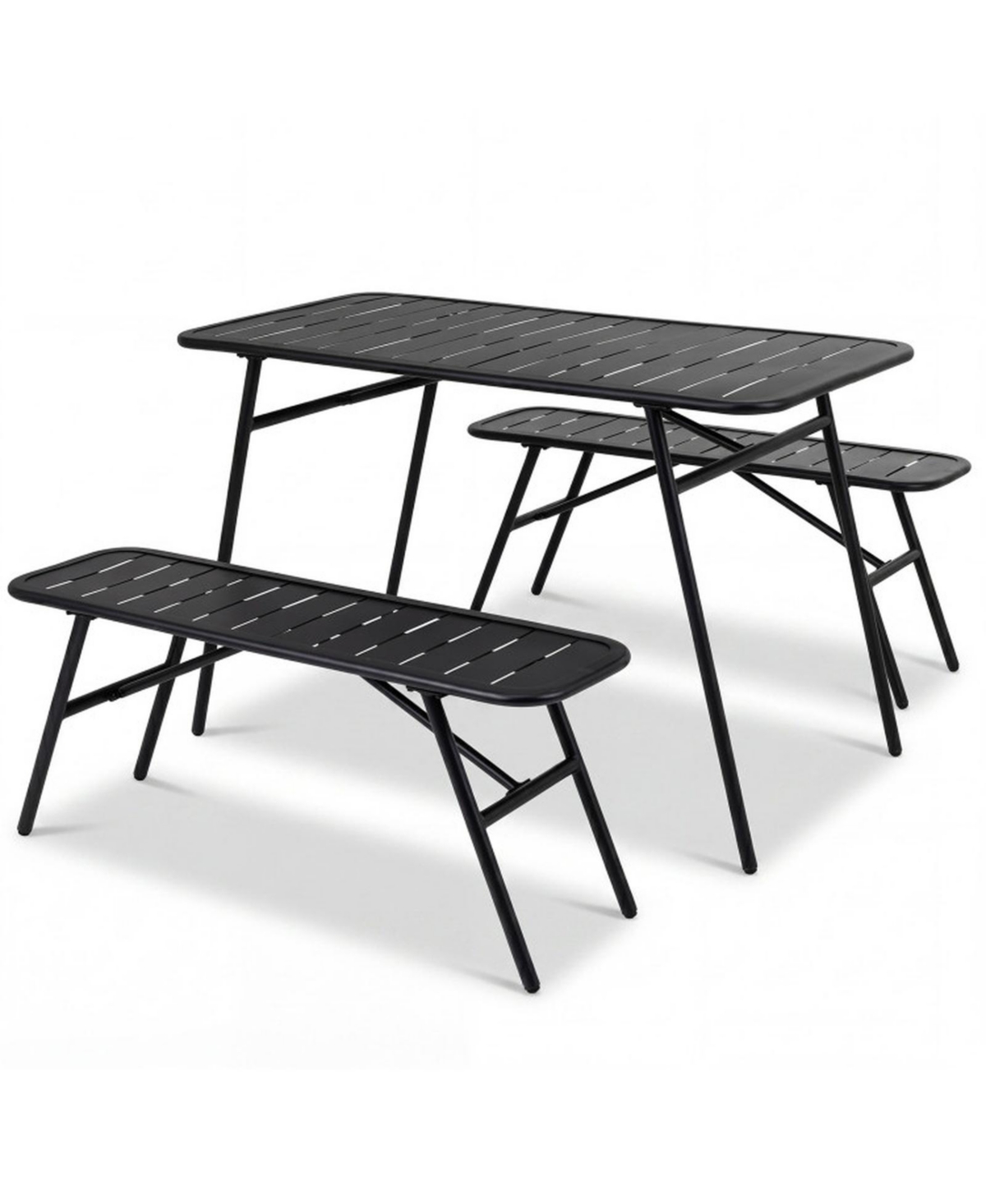 Sugift 3-Piece All-Metal Outdoor Dining Set with Slatted Table and 2 Benches