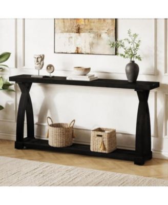 63" Solid Wood Console Table with 2-Tier Storage